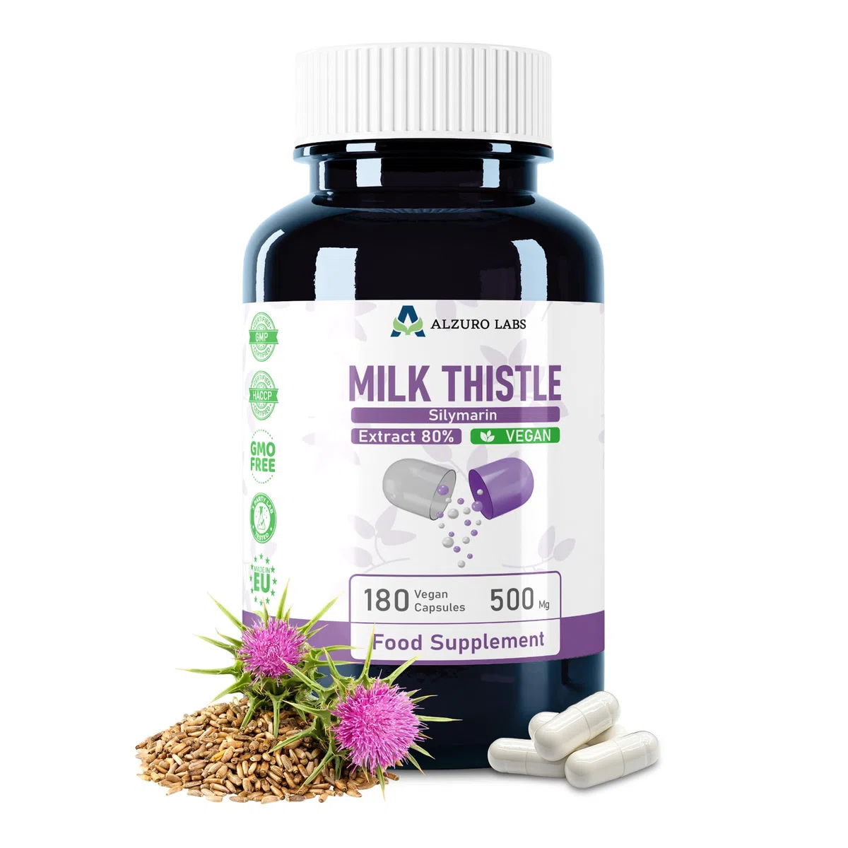 Cardo Mariano | 6.000 mg | Estratto 15:1 (500 mg) | 180 Capsule Vegane | Silybum marianum | GMP & Testato da Laboratorio Indipendente
