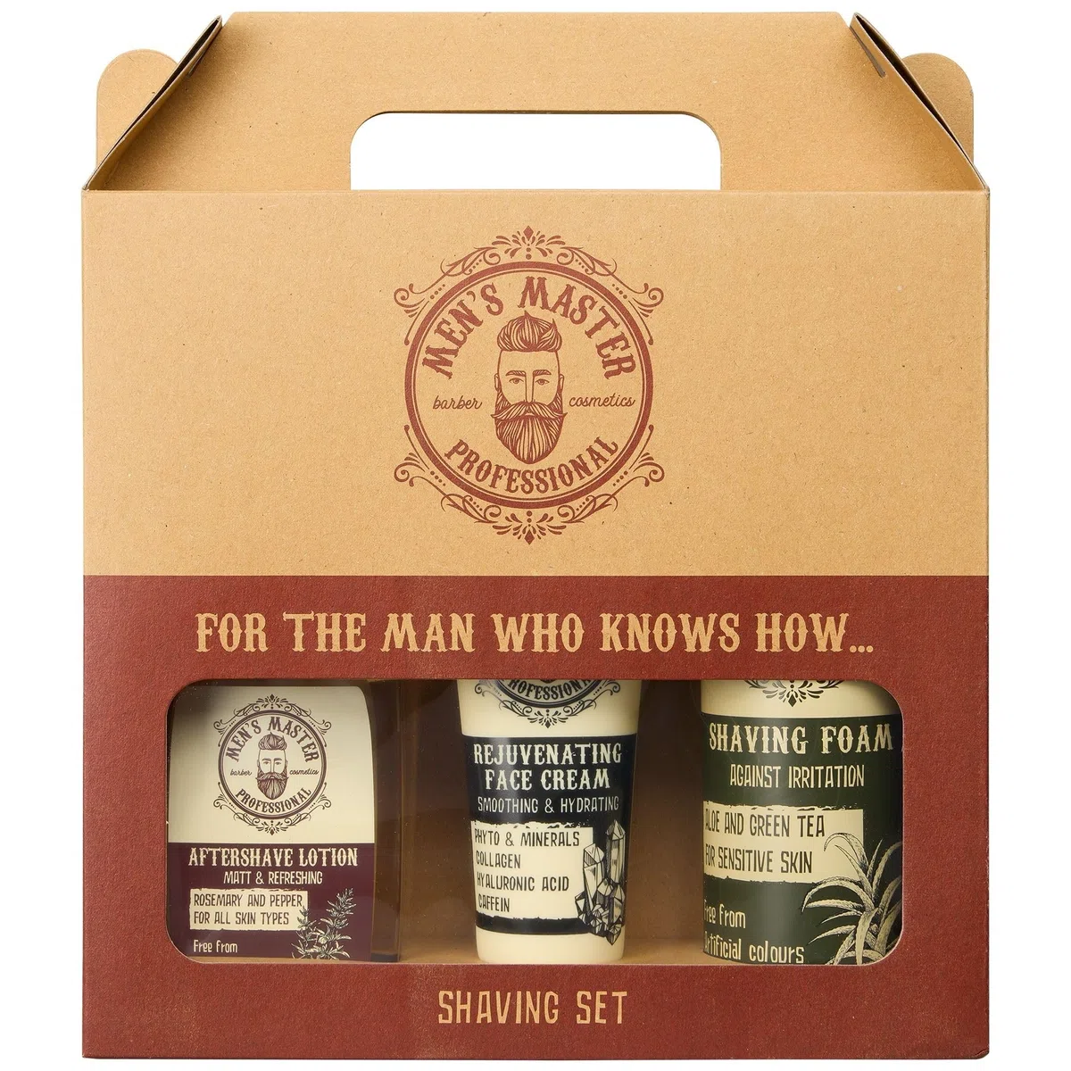 Men's Master Set Regalo per Uomo 3 Unità | Shaving Set | Schiuma Idratante da Barba | Lozione Lenitiva per Dopobarba | Crema Rigenerante Viso Antirughe | Cura del Viso Maschile | Senza Parabeni