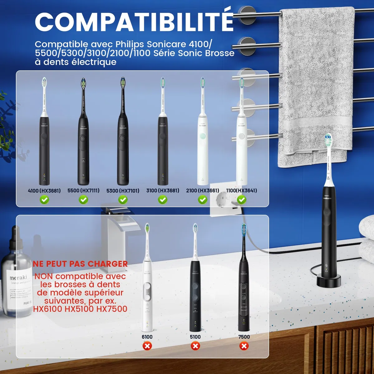 Adattatore di alimentazione di base del caricatore compatibile con Philips Sonicare 4100 3100 5500 5300 HX3675 HX3671 spazzolino elettrico cavo di ricarica USB impermeabile di ricambio con presa