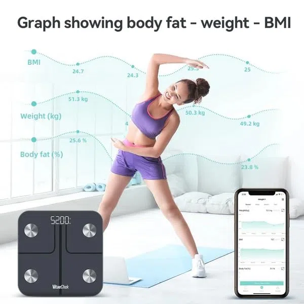 Bilancia Pesapersone Digitale, Bilancia Impedenziometrica in Vetro Temperato, Fino a 180 kg, Bilancia Smart Dotata di 13 Misurazioni (BMI/Grasso corporeo/BMR/Muscoli), 28 cm