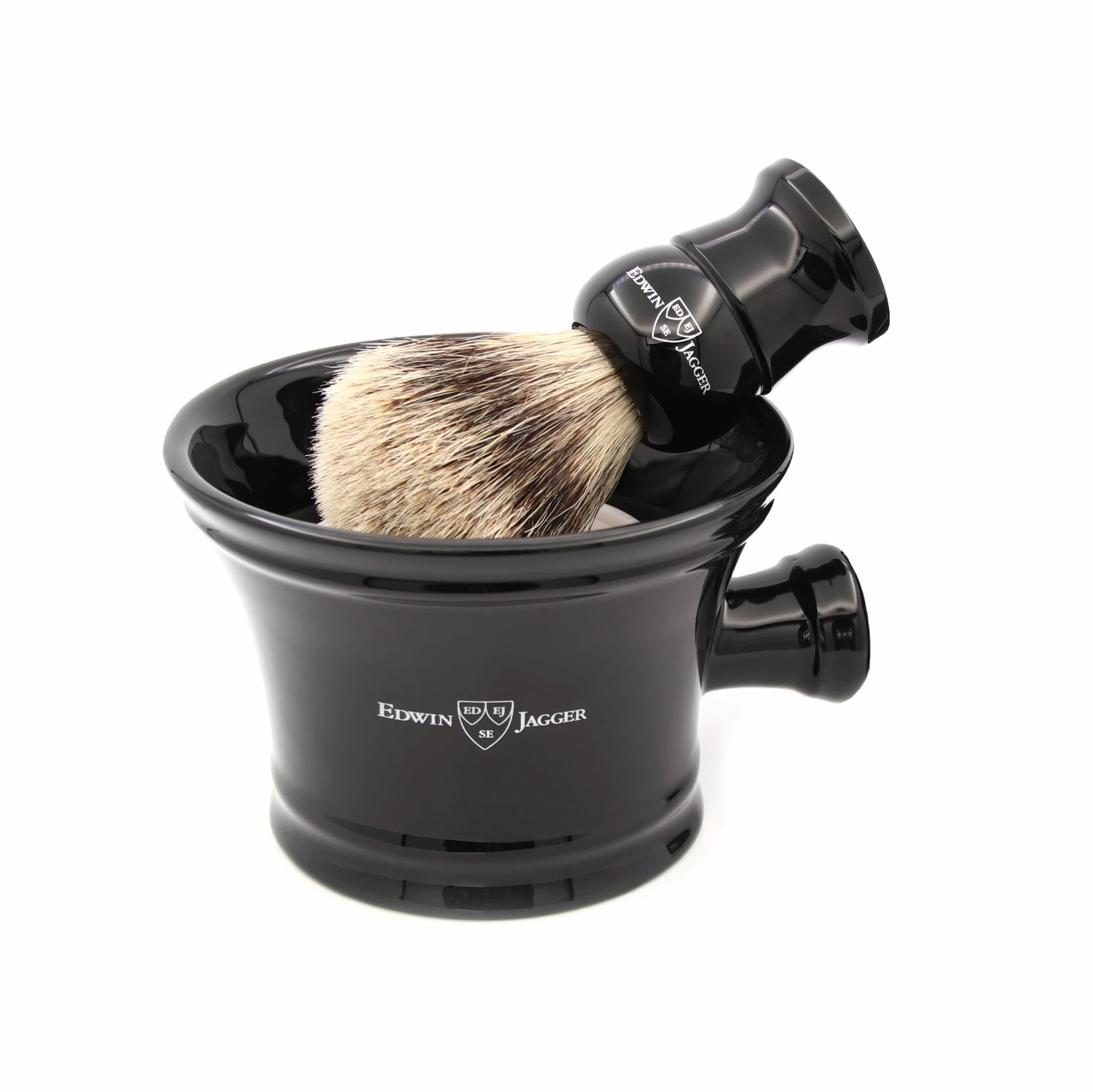 Edwin Jagger RN46 Ciotola Da Barba Tradizionale Di Lusso In Porcellana Con Manico Per Crema Da Barba O Sapone Da Barba Per Uomini E Donne (Nero)
