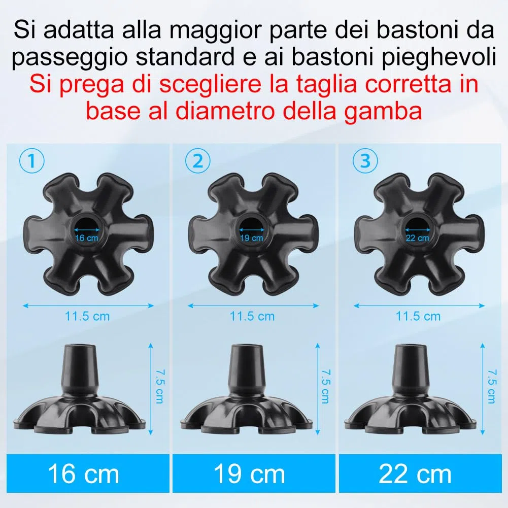 supregear Puntali in Gomma da 19 mm, Puntale Autoportante Gommini per Stampelle, Antiscivolo Base Larga con 6 Gambe per Bastoni da Passeggio