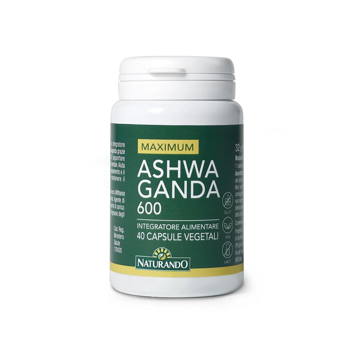 Naturando Maximum ASHWAGANDA 600 Integratore alimentare, con Ashwaganda, ottima in caso di stanchezza fisica e mentale – Flacone da 40 capsule vegetali