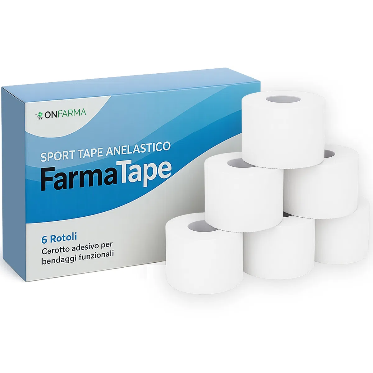 ONFARMA FARMATAPE Sport Tape 6 Rotoli Nastro Adesivo Calcio, Crossfit, Pallavolo, Taping cerotto Sport strappal Bendaggio Calcio