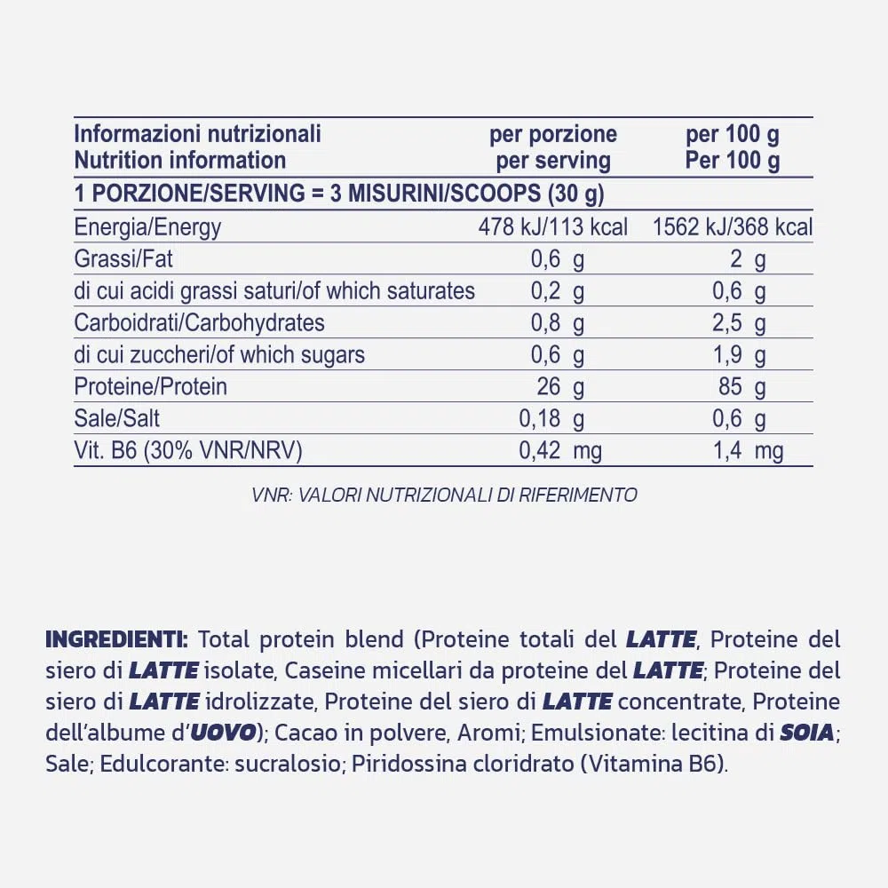 PROLABS TOTAL PROTEIN – Blend di 6 Proteine con Whey Isolate, Idrolizzate e Concentrate | Rilascio Graduale | Supporto Massa Muscolare | Con Vitamina B6 | Ottima Solubilità | 1000 g | Cioccolato