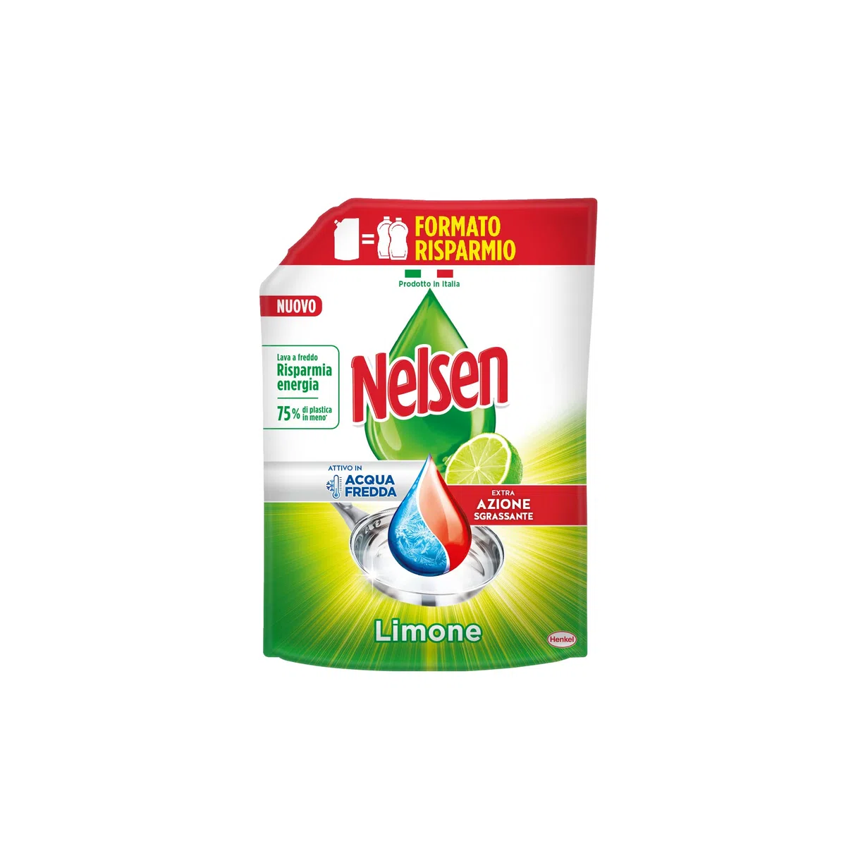 Nelsen Classico Limone, formato ricarica, Detersivo per piatti a mano, Sgrassa a fondo con azione Rinfrescante sulle Stoviglie, confezione risparmio da 6 confezioni da 1650 ml