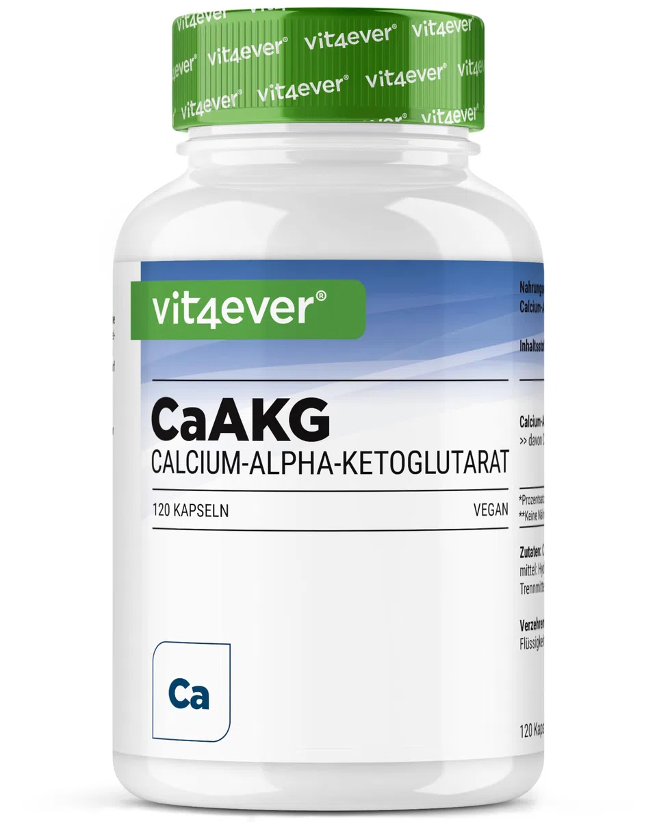 CaAKG - Calcio Alfa-Chetoglutarato - 120 Capsule - Alto Dosaggio con 1100 mg di Dose Giornaliera - Calcio Puro e Alfa-Chetoglutarato Senza Additivi Inutili, Vegano