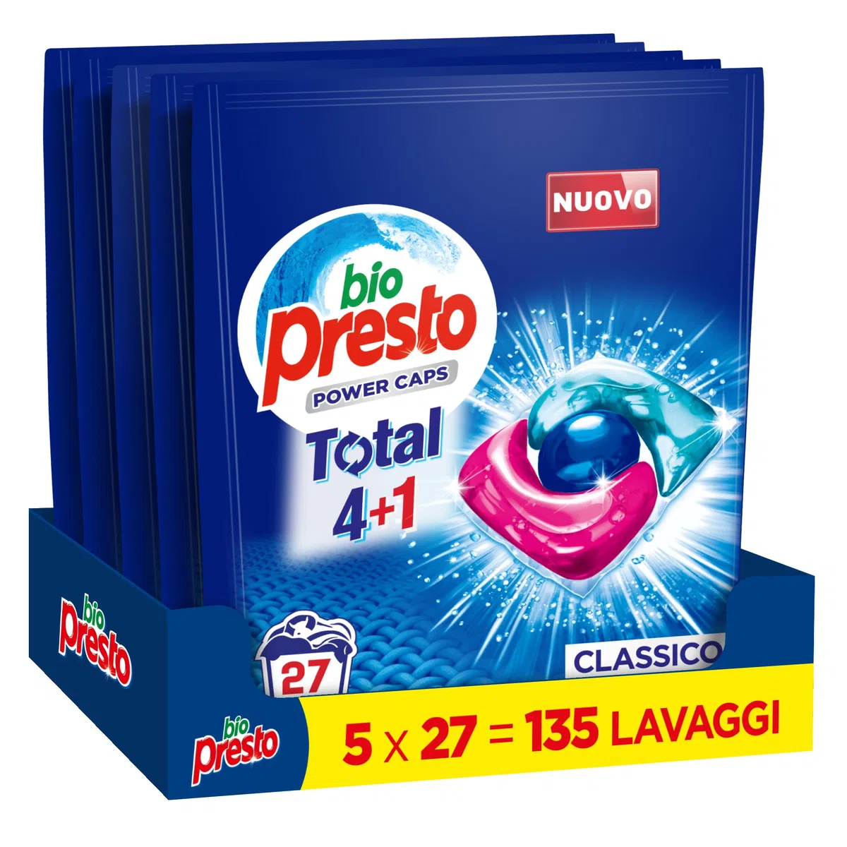 Bio Presto Power Caps Classico, Detersivo Lavatrice Predosato In Capsule, Confezione Da 135 Lavaggi