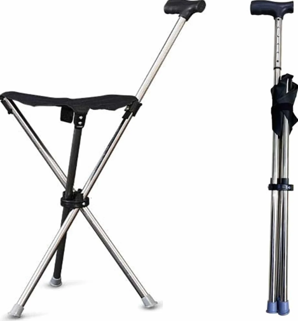 Bastone Multifunzionale Con Sedile Altezza 86 Cm, Non Regolabile Stampelle Sgabello Per Anziani Sedia Stampelle Resistente Con 3 Gambe Retrattil Bastone Da Passeggio Sedia
