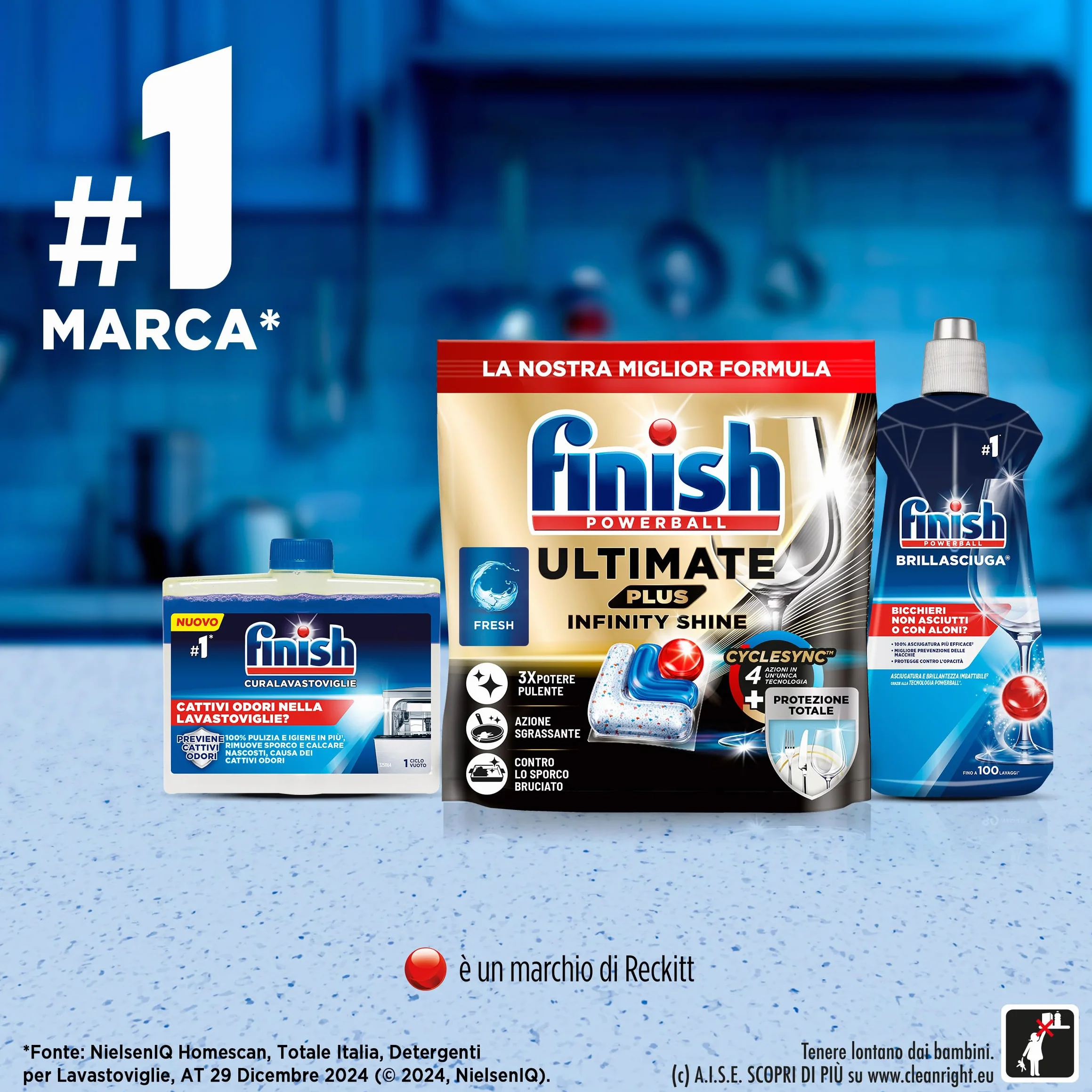 Finish Ultimate PLUS Infinity Shine Pastiglie Lavastoviglie, 73 Capsule Lavastoviglie, Pastiglie per Lavastoviglie con Scudo Protettivo contro lo Sporco e i Residui Incrostati