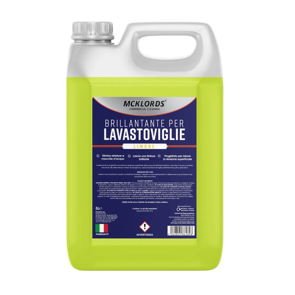 McKLords Commercial - Brillantante per Lavastoviglie al Profumo di Limone, Giallo, 5 Litri
