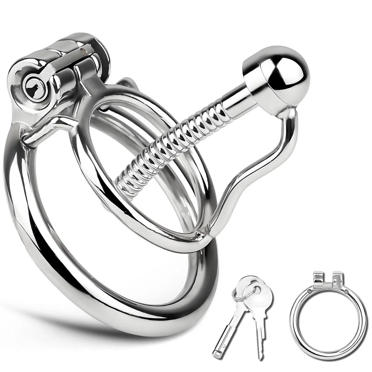 Gabbia di castità con tappo uretrale, gabbia di castità in acciaio inox con anello di bloccaggio per uomini, traspirante e impermeabile, tubo cavo per una facile minzione (40mm,1)