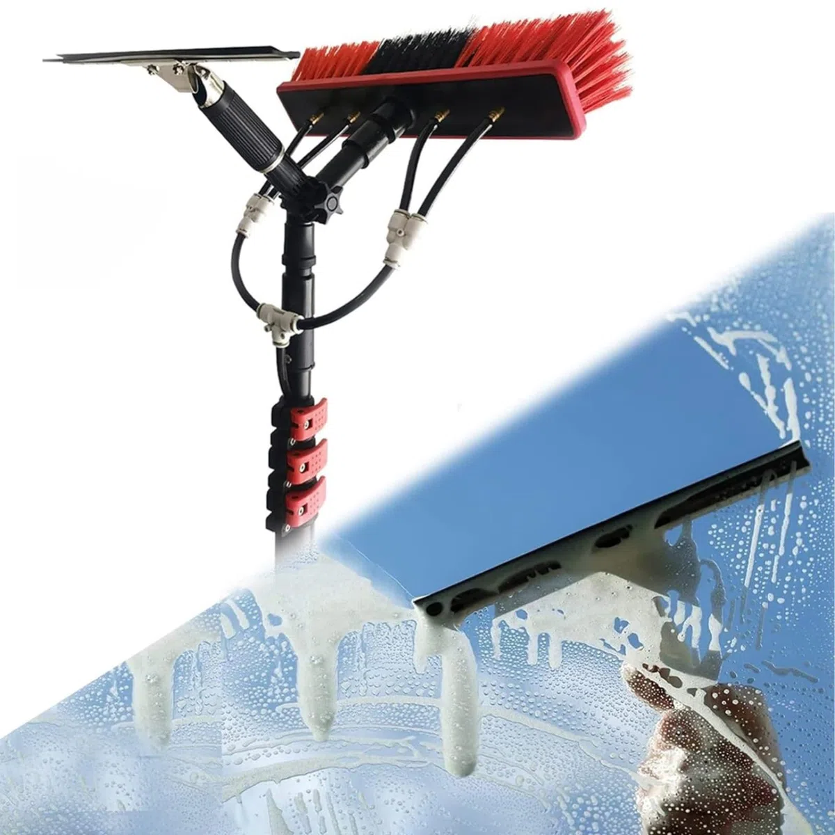 Kit di spazzole per la pulizia del pannello solare con manico, spugna in gomma e spazzola morbida per un'efficace manutenzione del pannello solare, facile da usare ed efficiente soluzione di pulizia