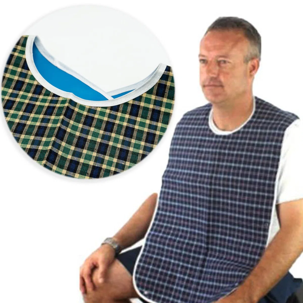 Bavaglini per adulti, lavabili per anziani, confezione da 3, rosso, verde, blu, Blu, L