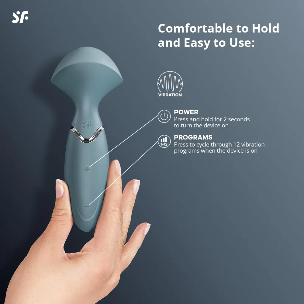 Satisfyer Mini Wand-er Massager Vibratore | 12 Programmi di Vibrazione | Impermeabile (IPX7) | Silicone medicale | Sex Toys per Massaggi erotici | Sex Toy per Donne | Grigio