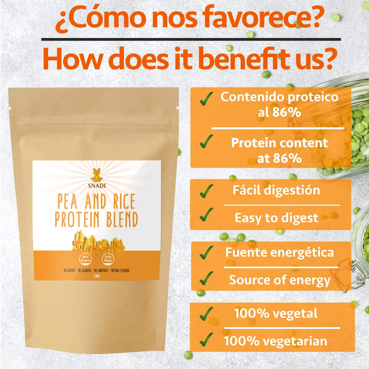 Proteina Vegana Isolata da Piselli e Riso | 1kg | 100% Pura | Alto Contenuto Proteico | Senza Glutine | Facile Digestione | Integratore Alimentare | Proteina Vegetale in Polvere