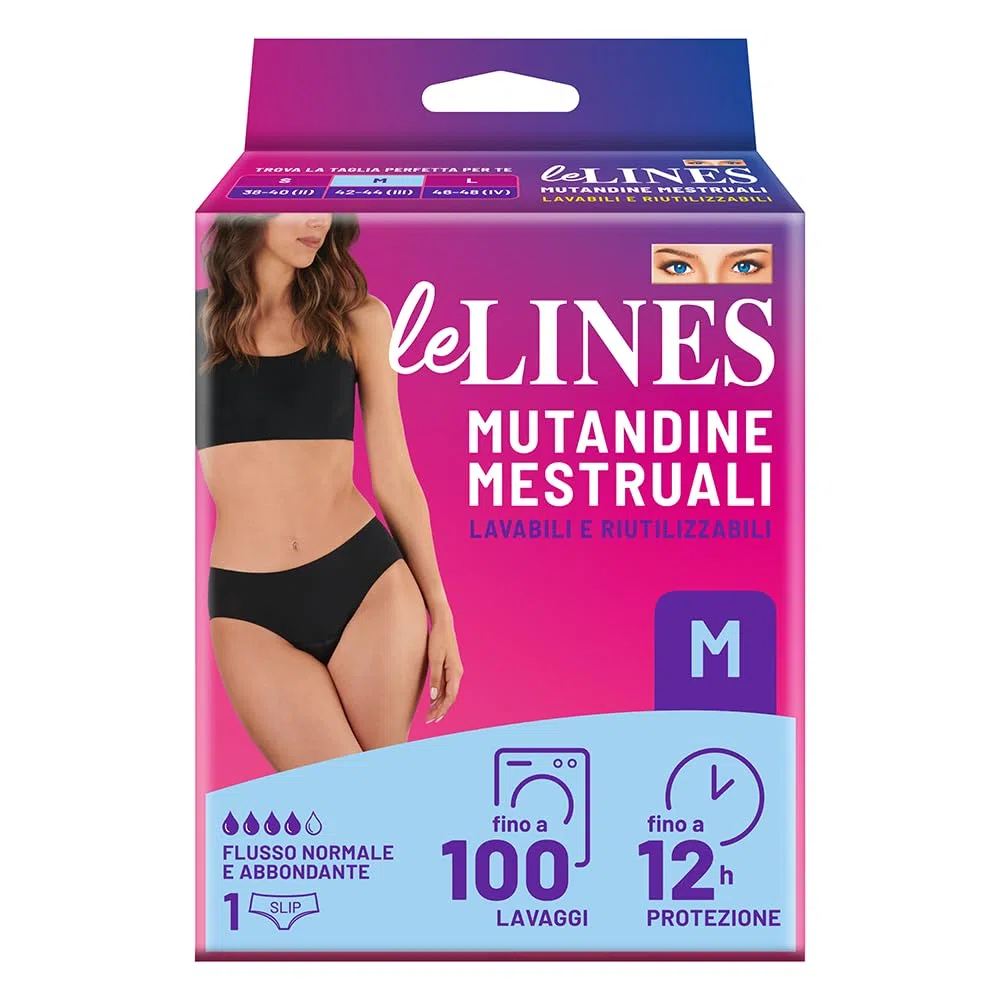 Le LINES Mutande Mestruali Donna Taglia M – Slip Assorbenti Lavabili e Riutilizzabili fino a 100 Lavaggi, Protezione fino a 12 Ore, Invisibili, per Flusso Normale e Abbondante, Tecnologia a 4 Strati