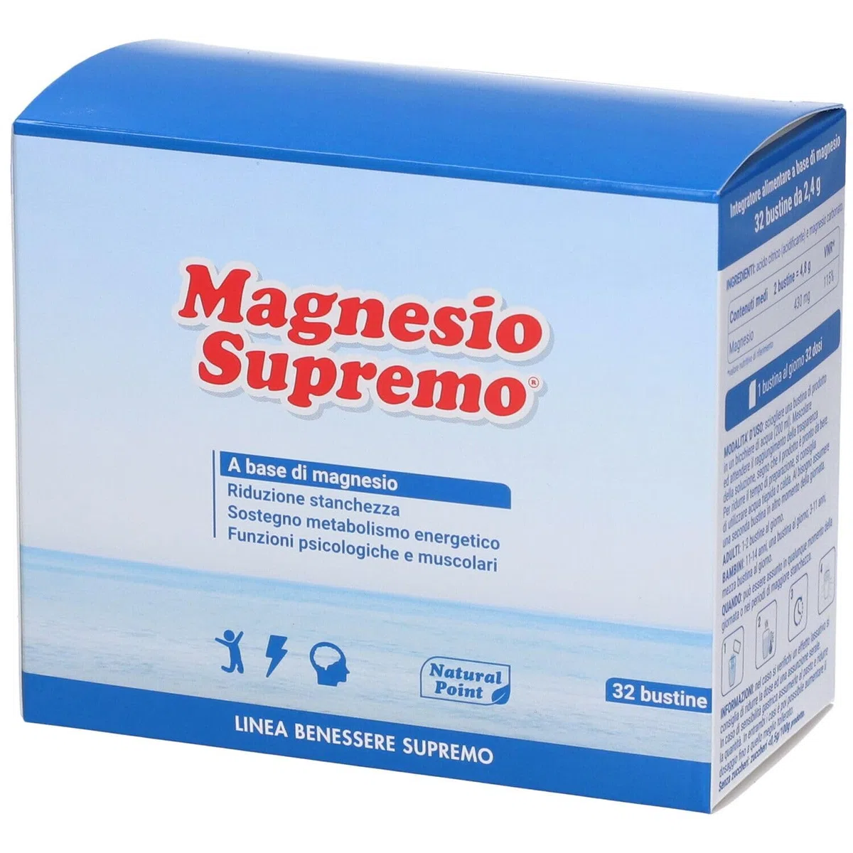 Natural Point Magnesio Supremo, Integratore Alimentare a base di Magnesio 32 Bustine, 76.8 g