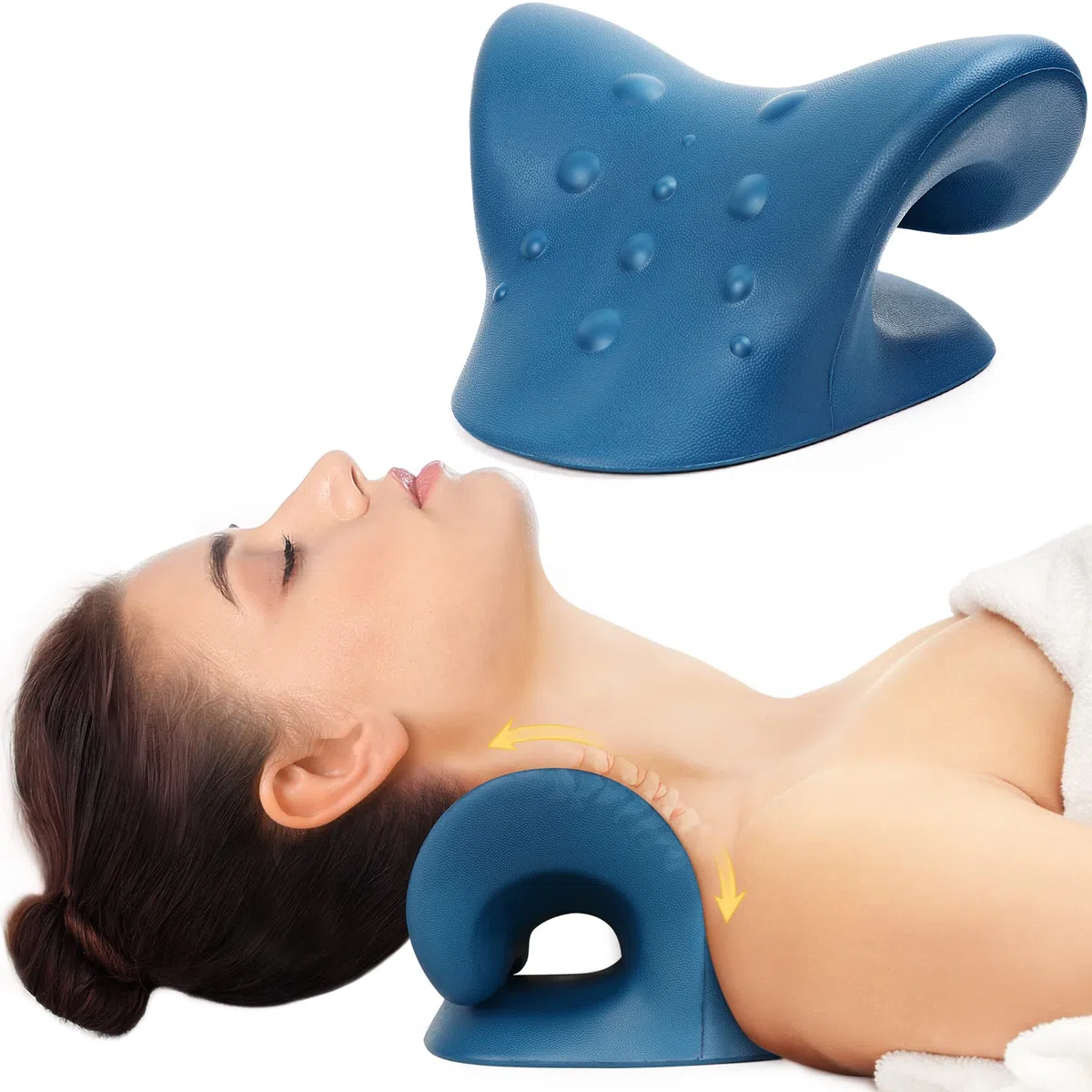 Cozyhealth Barella per il collo per alleviare il dolore al collo, dispositivo di trazione cervicale per rilassare collo e spalle, cuscino per alleviare il dolore dell'ATM (Blu Scuro)