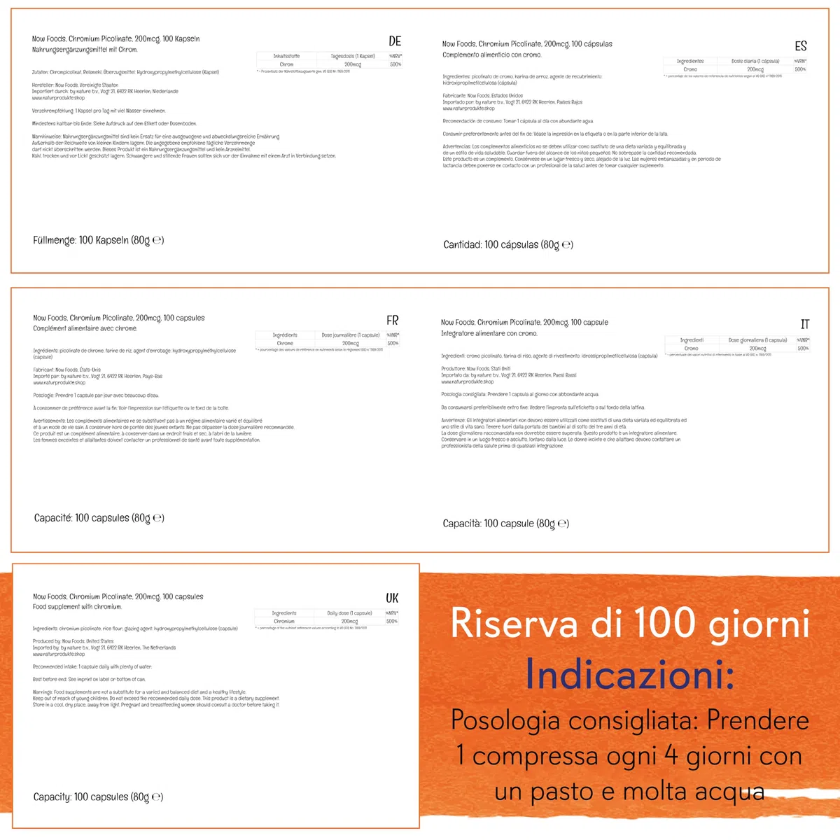 Now Foods, Chromium Picolinate, 200mcg, 100 Capsule vegane, Testato in Laboratorio, Senza Soia, Senza Glutine, Vegetariano, Non OGM