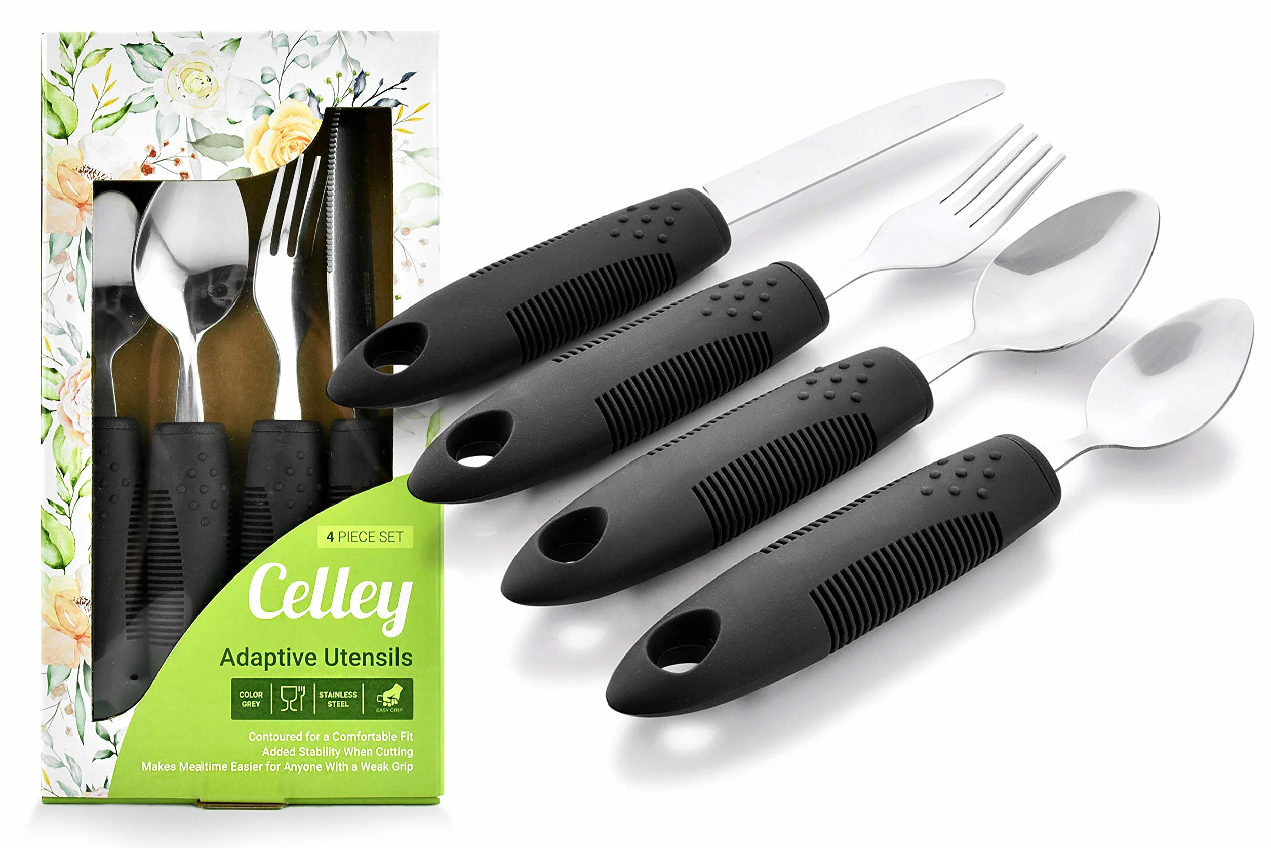 Celley Utensili adattivi per anziani e disabili, non ponderati, set da 4 pezzi