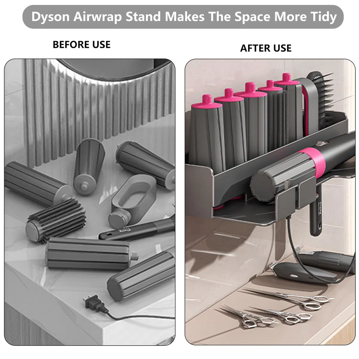 Petyoung Supporto per Asciugacapelli a Parete Senza Foratura, Supporto per Asciugacapelli in Acciaio Inox Nero, Supporto per Piastre per Capelli per Organizzatore Casa e Bagno