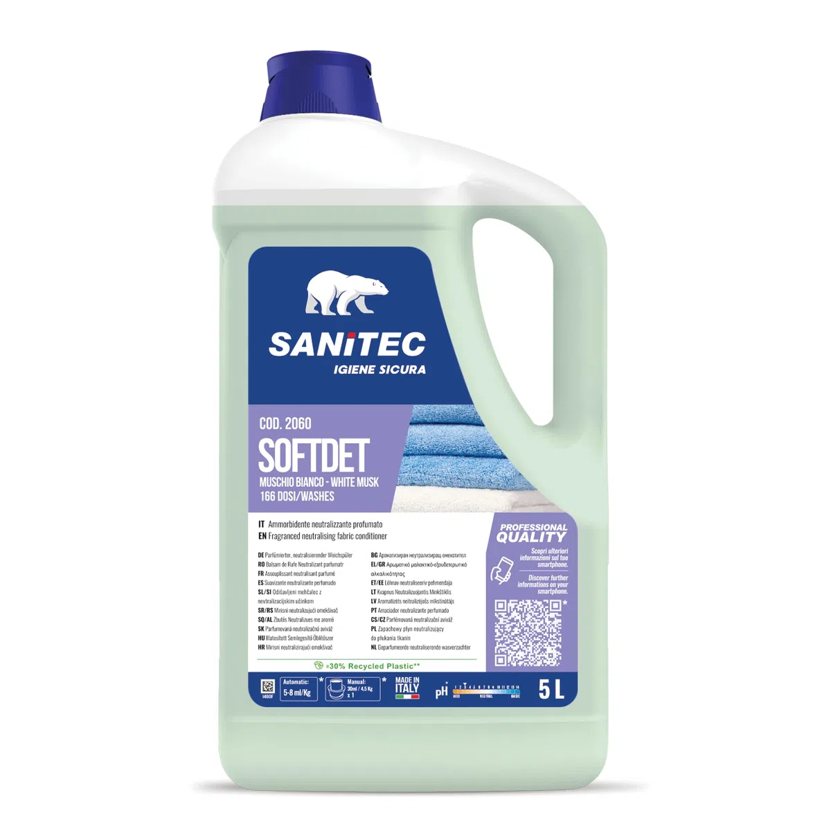 Softdet - Additivo Ammorbidente Profumato Igienizzante per Lavaggio a Mano e in Lavatrice - Bianchi e Colorati - Orchidea e Muschio - 5 kg
