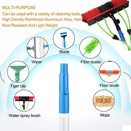 Kit de poste telescóo de 33 pies - Herienta de cepillo de eslla de goma con alimentación de agua de 10 m para paneles solares Manguera exteble Limpiador de ventanas profesal Fácil de