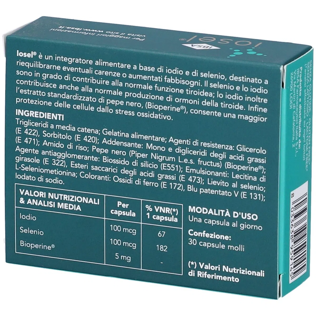 Ibsa Farmaceutici IOSEL Integratore Alimentare, DUE CONFEZIONI DA 30 Capsule Molli, (BIPACK) color Standard - Con Omaggio Portachiavi Lumacare Cosmetics