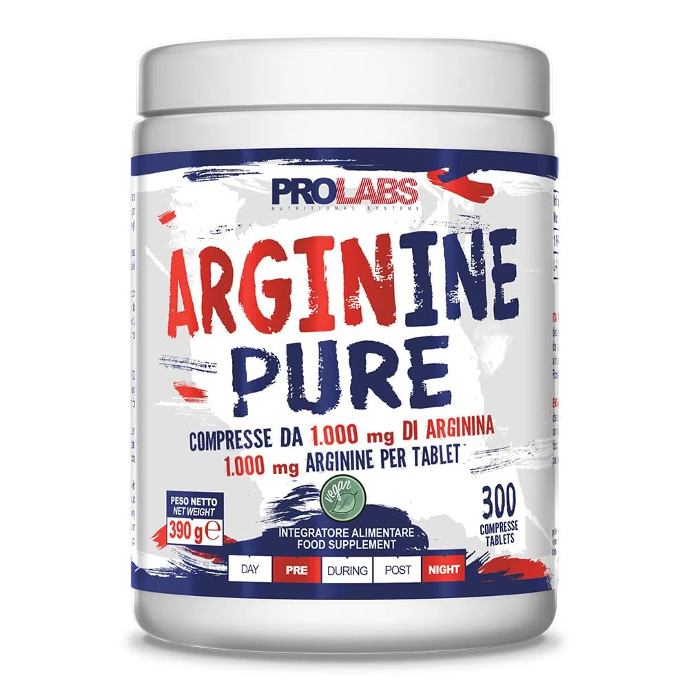 PROLABS – Arginina Arginine Pure (1000mg x Compressa) ad Alto Dosaggio, Integratore di Pura L-Arginina di Alta Qualità Pre Workout, Supporta GH e Pump Muscolare - Integratori 100% Vegan, 300 Compresse