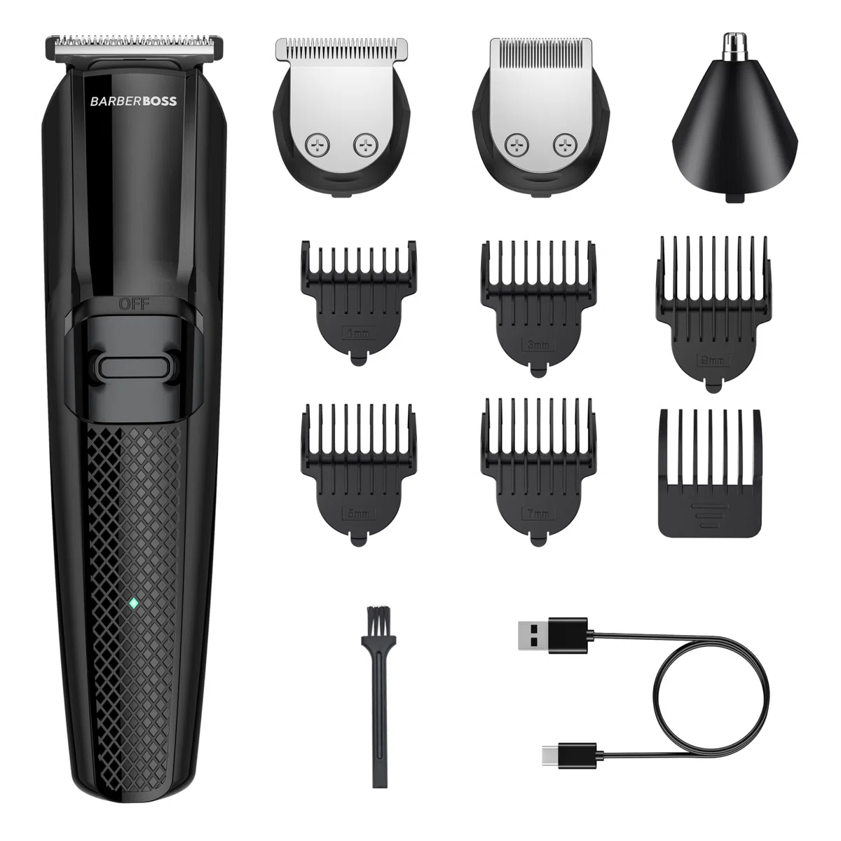 Barberboss Regolabarba da uomo, tagliacapelli versatile per tagli di precisione, kit completo per la toelettatura degli uomini, strumento per lo styling di capelli e barba, kit wireless per taglio di