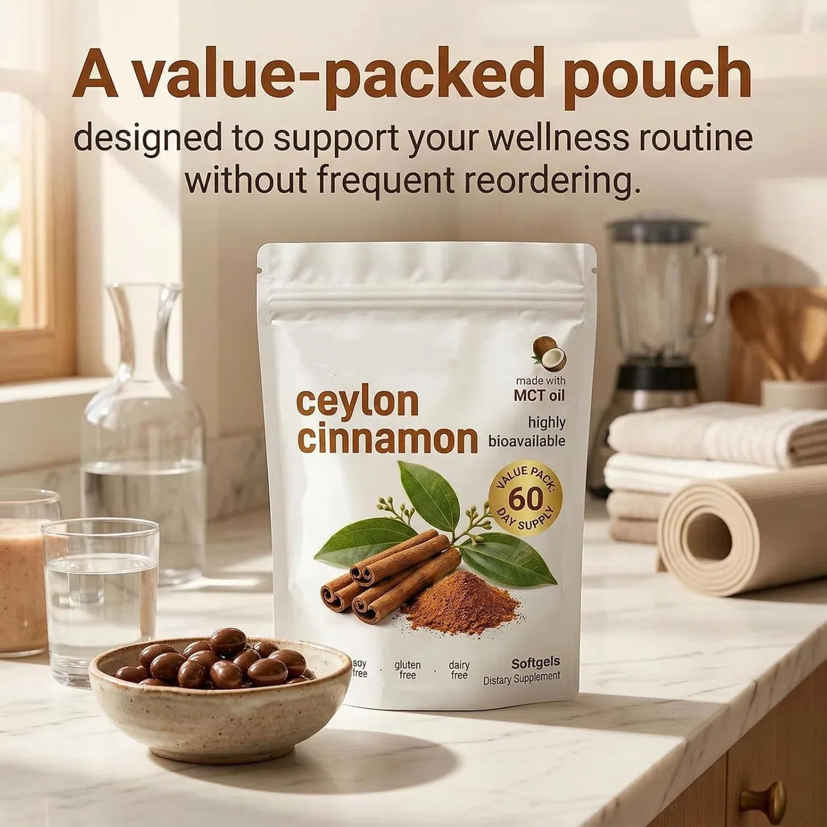 2026 New El-orita Ceylon Cinnamon Softgels con olio MCT, 300 softgel, vero integratore di cannella di Ceylon, non OGM, senza glutine, delicato supporto quotidiano per il benessere (2 pezzi)