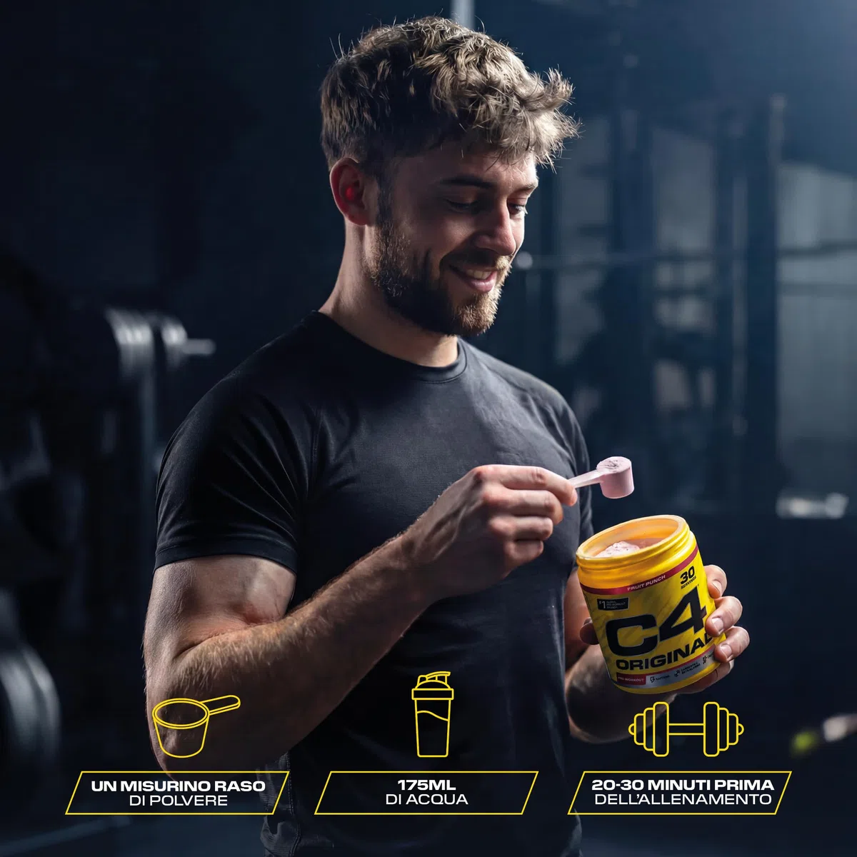 C4 Original Beta Alanine Sports Nutrition Pre Workout Powder per uomini e donne | I migliori integratori per bevande energetiche pre-allenamento | Creatina monoidrato | Margarita alla fragola |30 porz