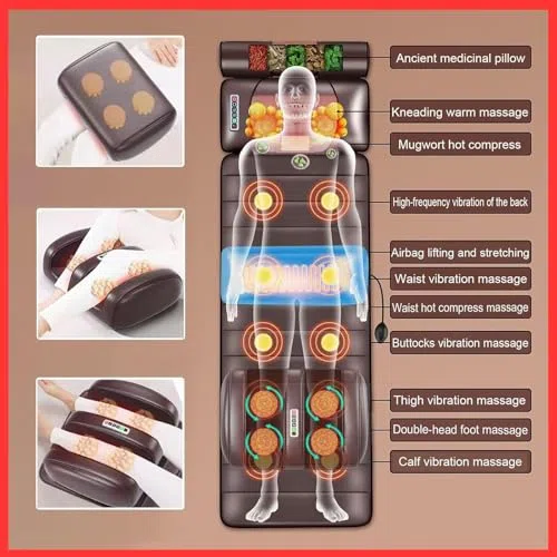 Tappetino per massaggio shiatsu con cuscinetto riscaldato e nodi vibranti, cuscino cervicale regolabile e calore lombare per alleviare il dolore a schiena, collo e spalle