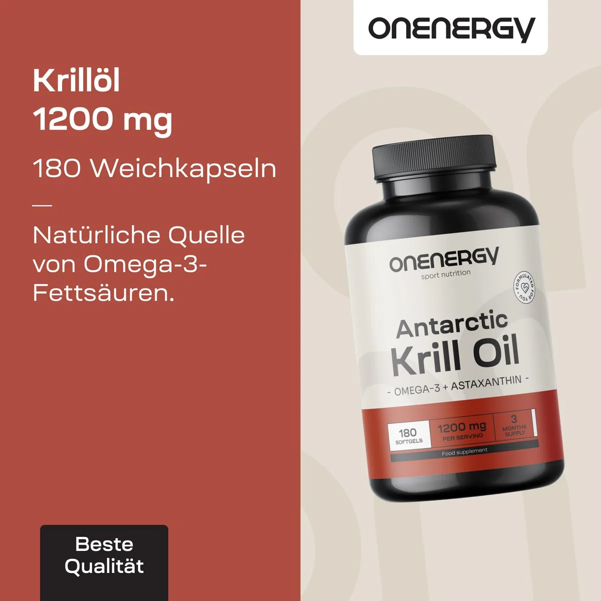 Olio di Krill 1200 mg - Omega-3, Colina e Astaxantina - 180 Capsule Molli - Olio di Krill Antartico- Funzione Cardiaca e Epatica - Supporto al Metabolismo dei Grassi -Senza Glutine e Lattosio