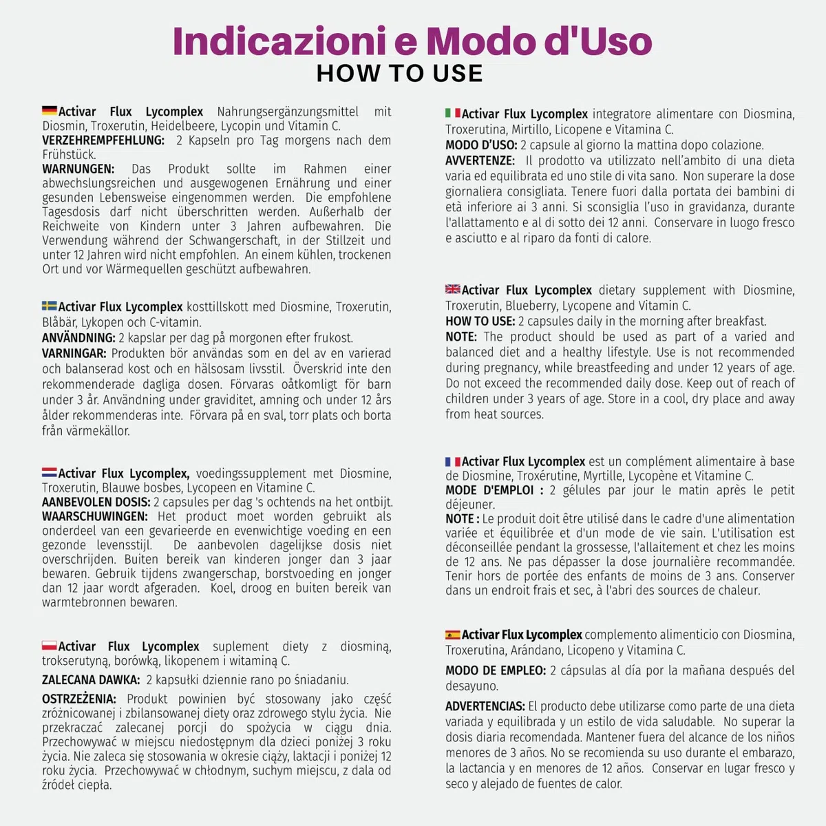Activar Flux Lycomplex | Integratore con Diosmina, Troxerutina e Mirtillo | Sostiene la Funzionalità del Microcircolo | Per Vene, Capillari Fragili, Gambe Gonfie e Pesanti | 60 Capsule Vegetali