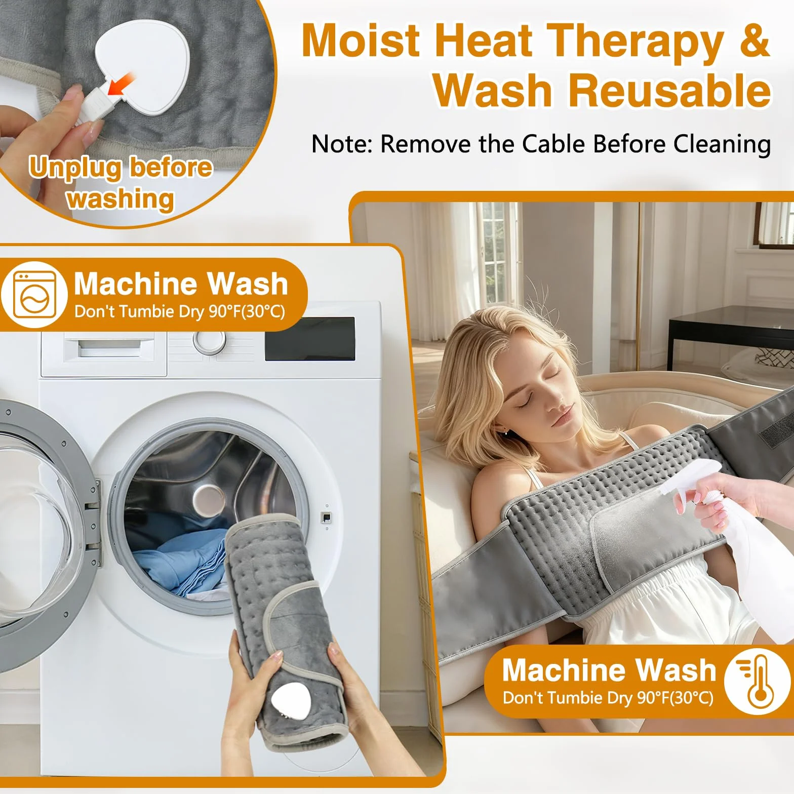Termoforo Elettrico 125x30cm,Termoforo Lombare con 10 Livelli di Temperatura,Spegnimento Automatico,Pads Termici Elettrici Sicuri per Collo Schiena Spalle Addome