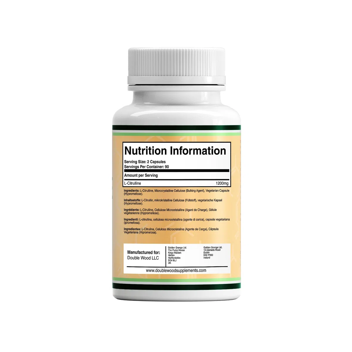 Double Wood L Citrullina | 180 Capsule L-Citrullina - 1200 mg L-Citrullina per Dose | Integratore Ossido Nitrico | Non-OGM e Senza Glutine | Prodotto nel Regno Unito
