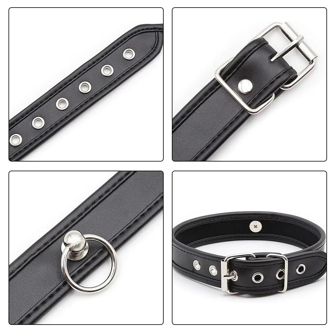 Collare con anellino, in ecopelle, larghezza regolabile, per donna uomo, elegante gotico punk