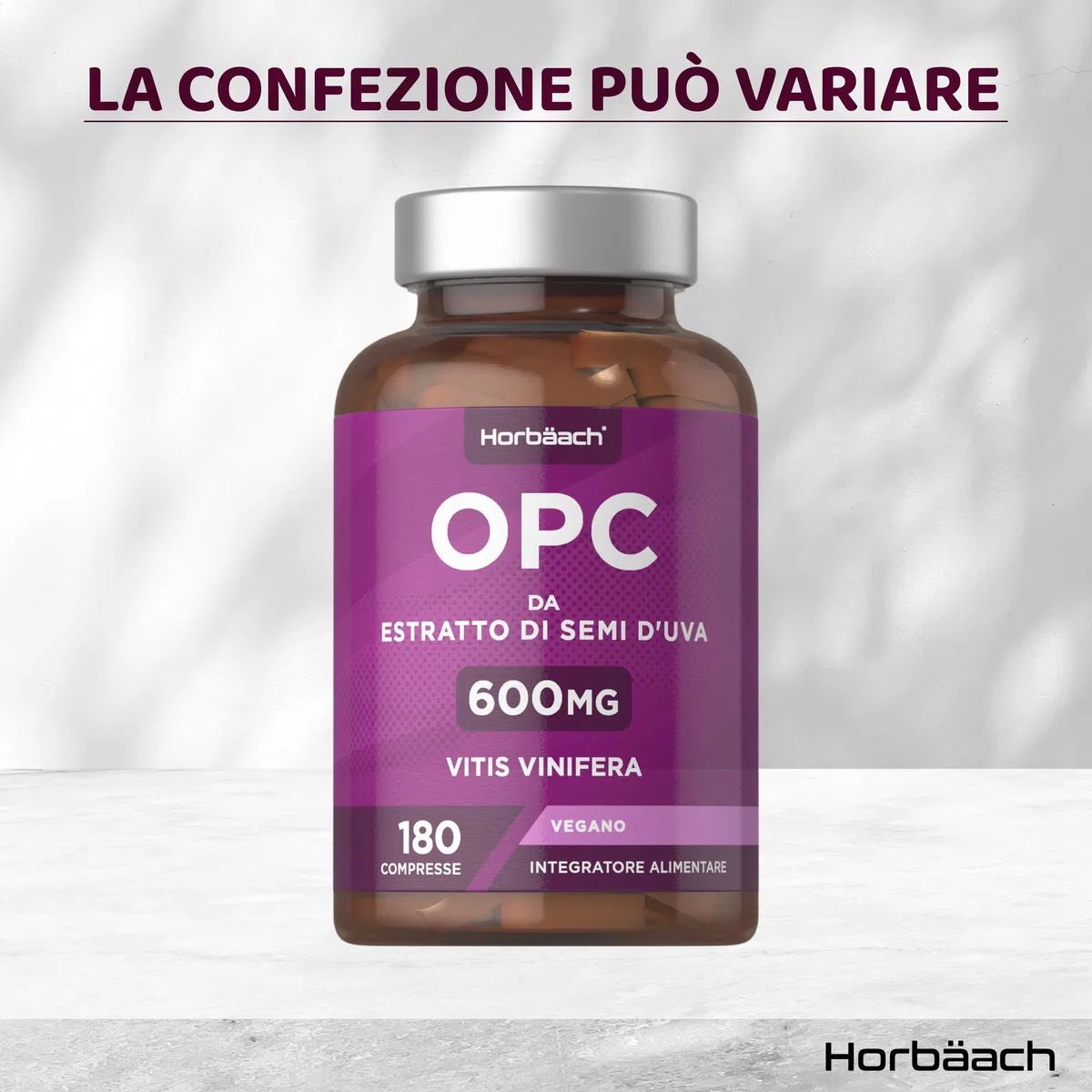 OPC Integratore | 180 Compresse Vegane | Proantocianidina Oligomerica 95% | 600mg di OPC Estratto di Semi d'Uva | Alto Dosaggio | Grapeseed Extract | di Horbaach