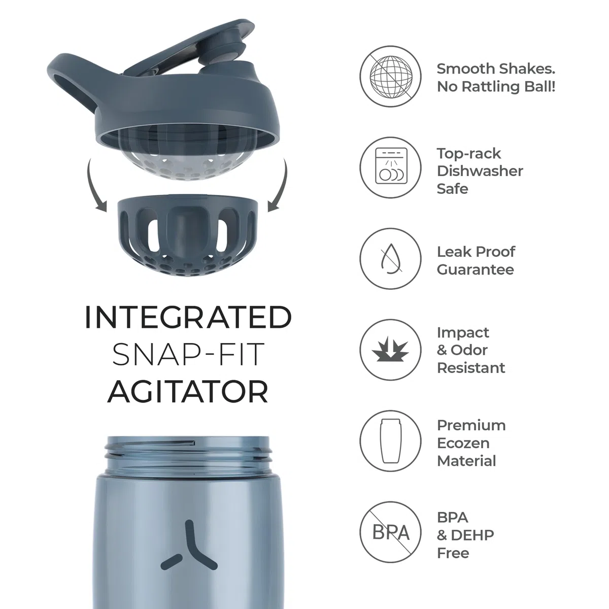 Promixx PURSUIT bottiglia shaker per proteine confezione da 2 per miscele di proteine e integratori frullati – Grigio Grafite, Verde Alga, 950ml