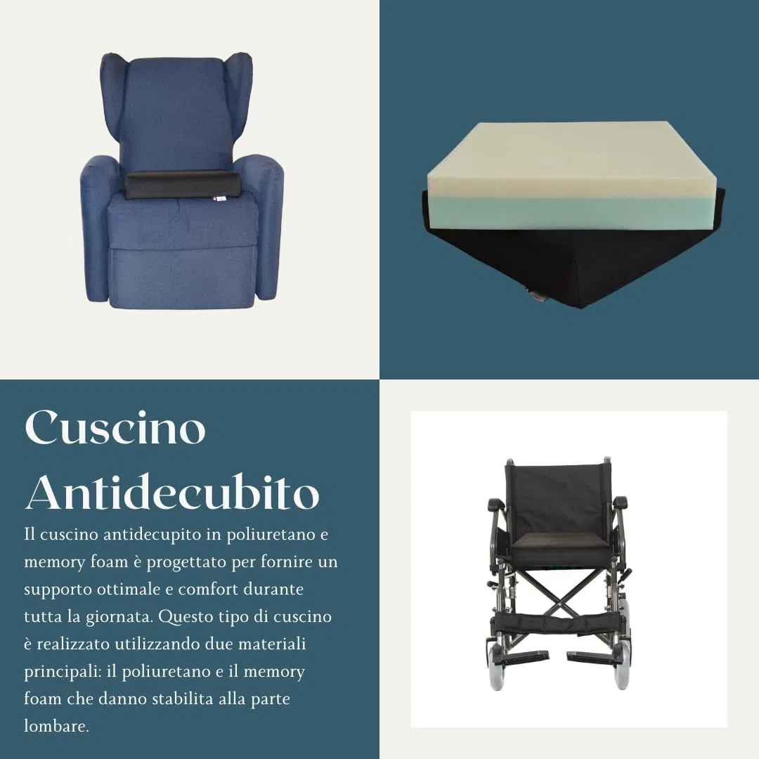 GM Cuscino antidecubito per sedia a rotelle 42x42x8 cm cuscino antidecubito per sedia in Memory foam e poliuretano cuscino carrozzina poltrona per anziani Made in Italy (Nero)