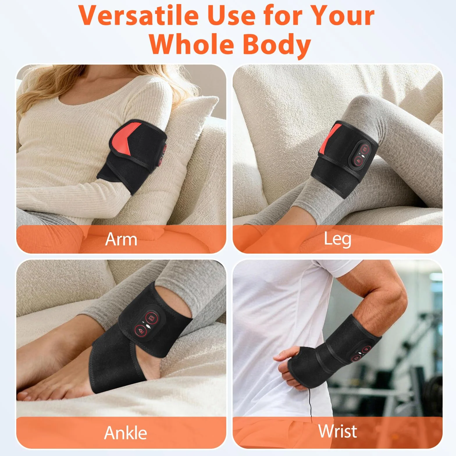 Fascia Riscaldante Per Polso Senza Fili Con Vibrazione, Tutore Riscaldante Per Polso Portatile Con Luce Rossa 660nm, 3 Livelli Riscaldamento, 3 Modalità Vibrazione E Batteria 3000mAh, Lunghezza 69cm