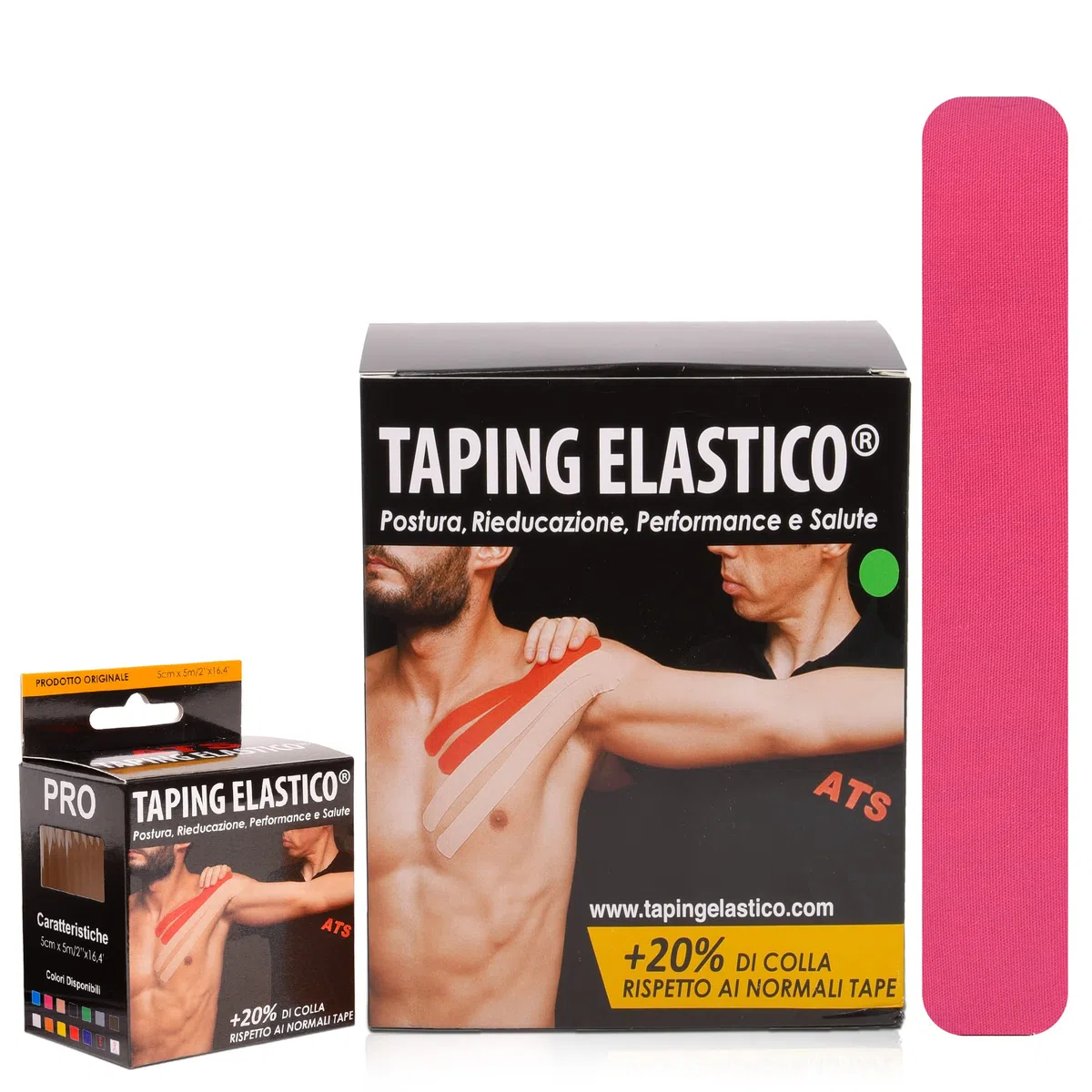ATS Taping Elastico® Nastro professionale per fisioterapia, kinesiologia e sport - 24 Rotoli 5cm x 5m Traspirante e resistente all'acqua con +20% di colla (Fucsia, 24)