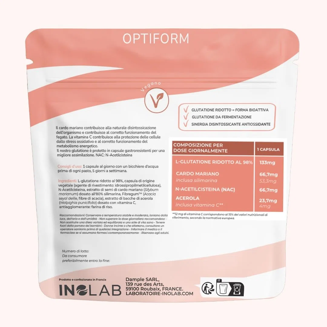 GLUTATIONE gastroresistente + NAC + Cardo Mariano + Acerola | Immunità Antiossidante Anti-invecchiamento | INOLAB Laboratorio