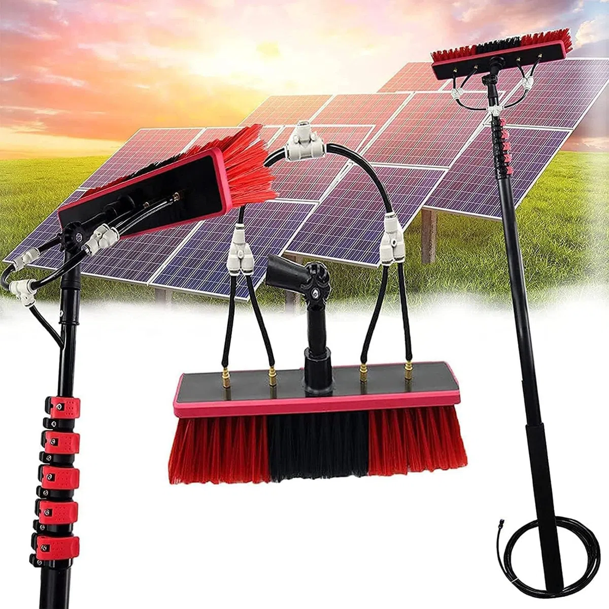 Palo per la pulizia delle finestre con acqua 3,6 x 10,8 m, pannello solare efficiente e spazzola fotovoltaica per uso domestico, strumento di pulizia definitivo per sistemi a energia solare