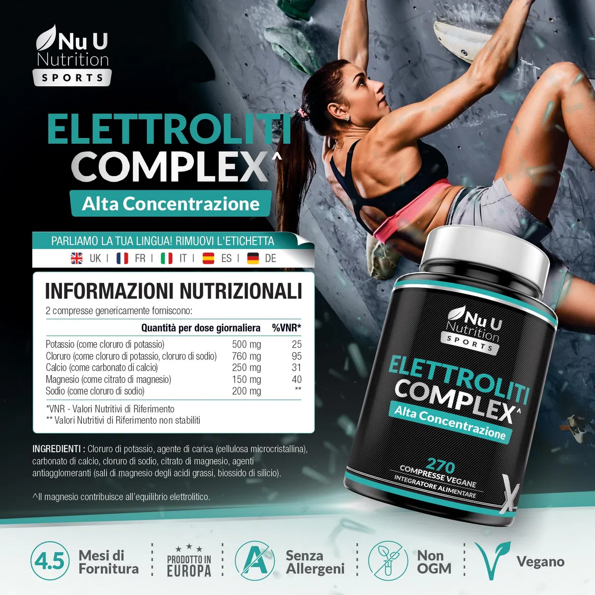 Xellerate Nutrition Elettroliti - 270 Compresse Vegane Senza Gusto - Con Sodio, Potassio, Magnesio e Fosfato di Calcio - Adatto a Diete Carnivore e Paleo - Prodotto in Europa