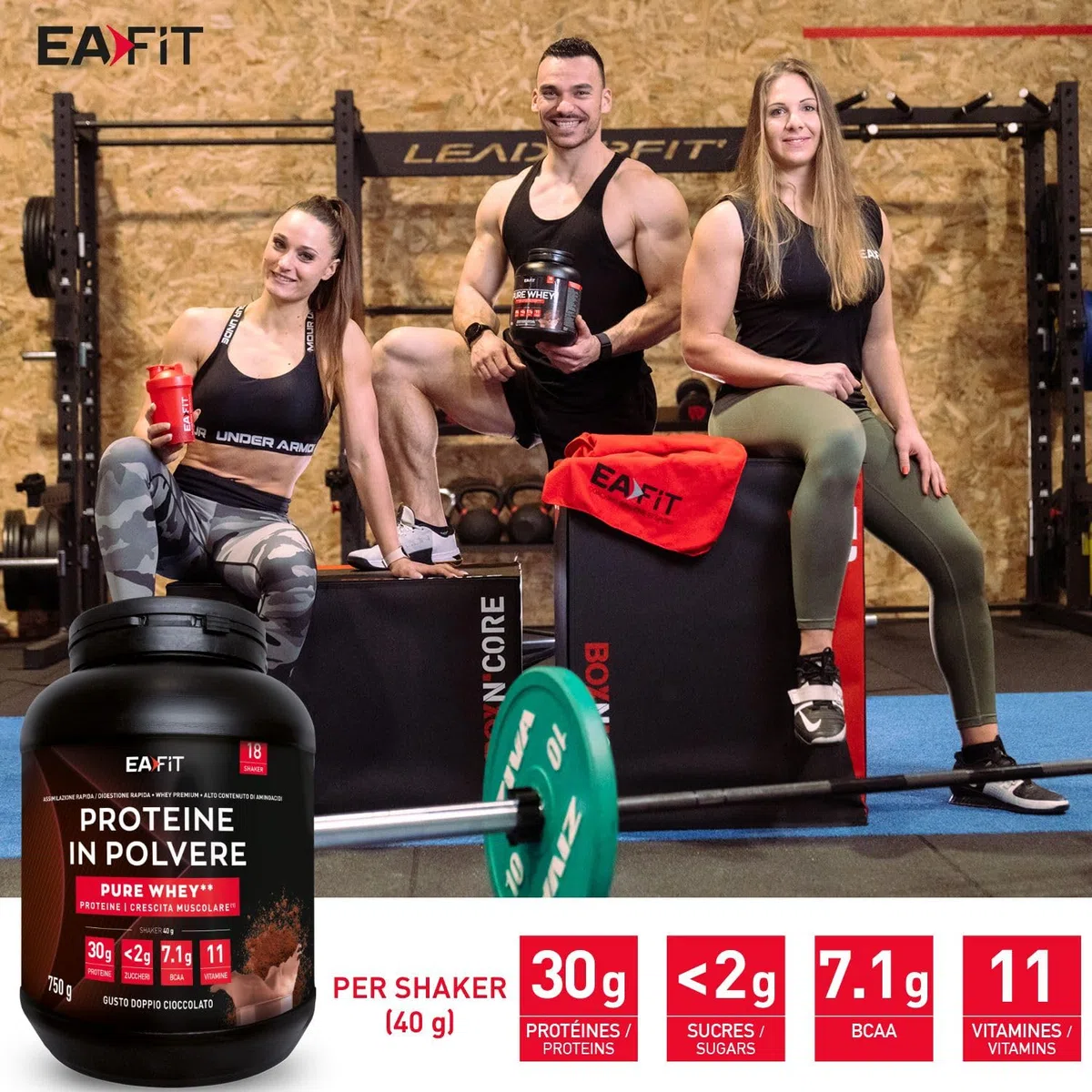 Proteine in Polvere Whey 750 g Gusto Doppio Cioccolato | 30 g per Shaker Proteine | Whey Protein Concentrate e Isolate | BCAA + L-Glutammina + Taurina | Integratore per Massa Muscolare|Con 11 Vitamine