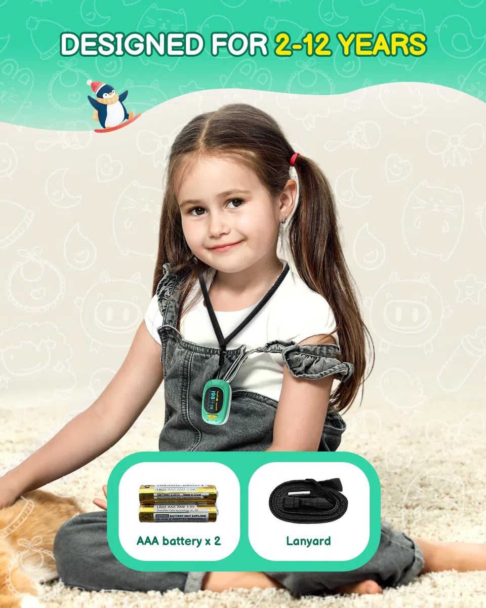 Paediatric Pulse Oximeter Saturimetro Pediatrico Professionale Certificato per Bambini con Display LED, HOLFENRY Saturimetro Bambini Pediatrico Un Design Carino per Il Monitoraggio Di SpO2