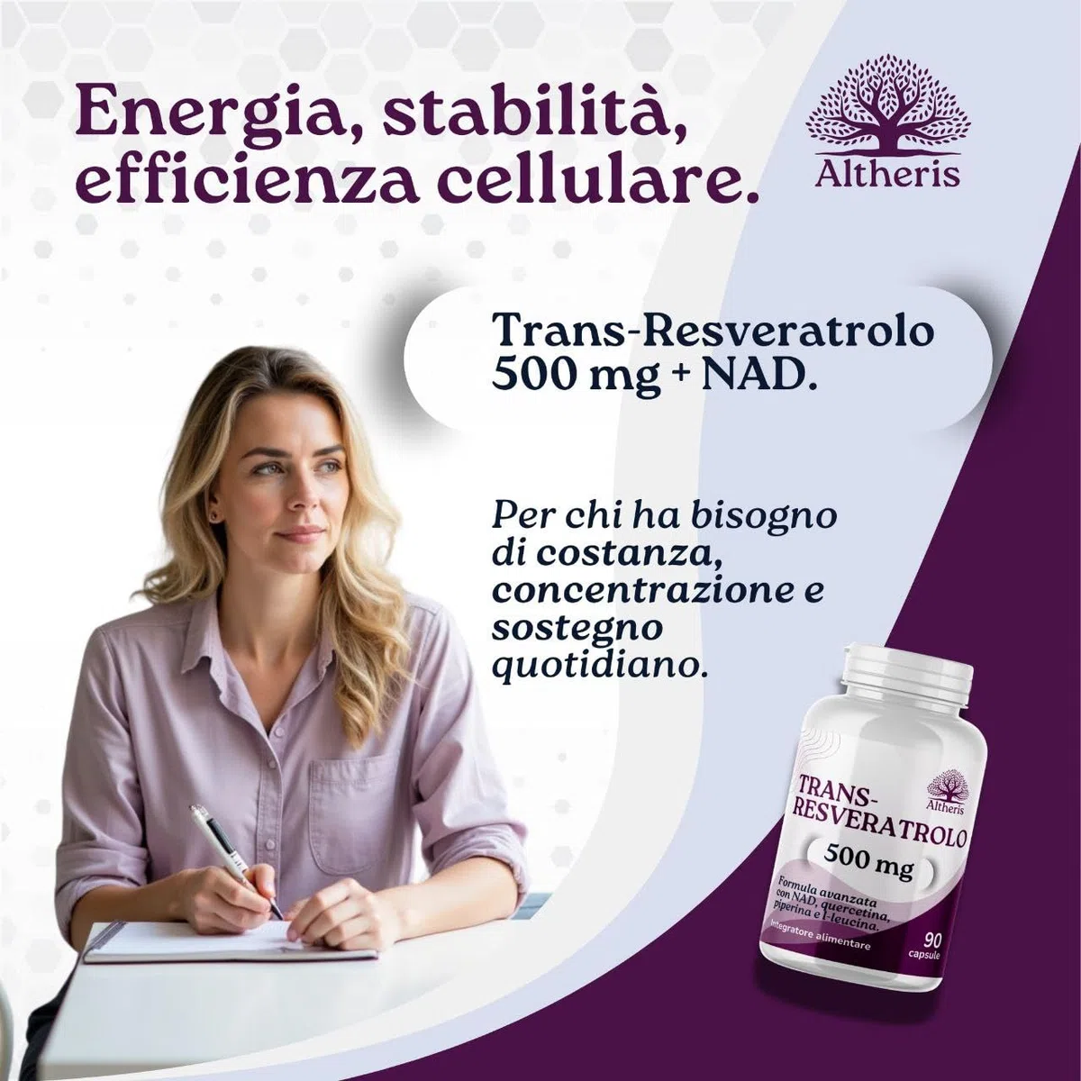 Trans Resveratrolo 500mg Puro NAD 90Cps con Quercetina L-Leucina e Piperina - Trans Resveratrolo Sirtuine, Polifenoli, Antietà, Antiossidante Naturale